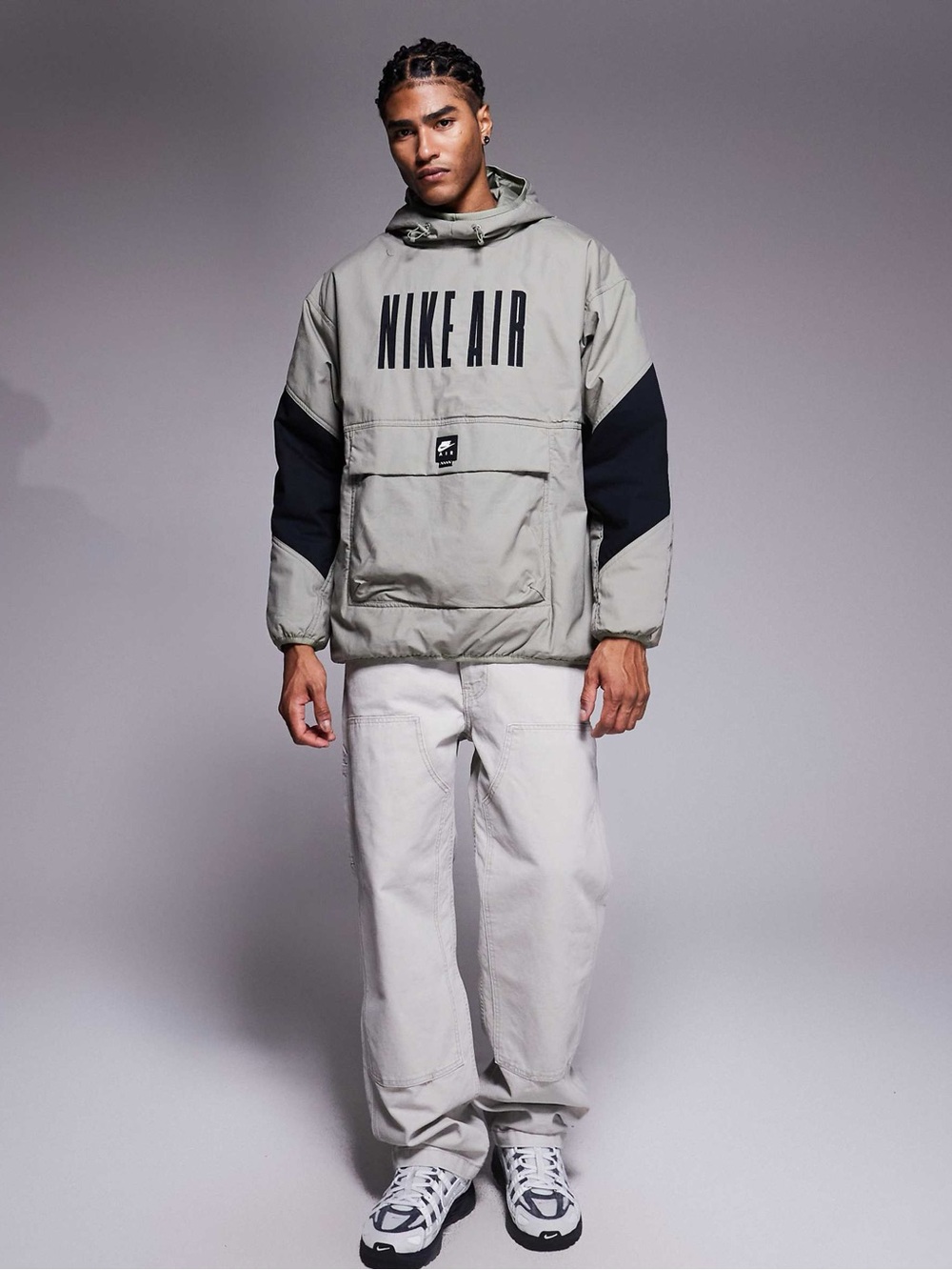 Nike Air Men’s Loose Insulated Pullover Jacket Gray Black Anorak Hooded L